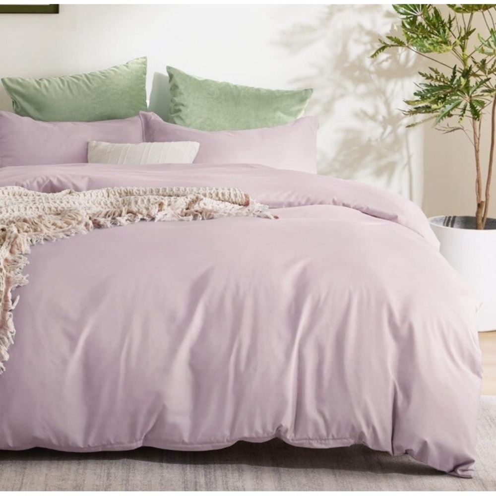 Bedsure Pink Mocha Duvet Cover King Size - Soft Double Brushed Duvet Cover Set